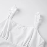 Women Solid Color Lace Trim Cami Tops Slim Flying Sleeve Square Neck Open Back Crop Tops Trendy Summer Streetwear