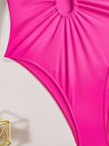 2026 Summer Women's One-piece Suit Swimwear Sexy Hollow Out Neck Lace-up Bodysuit Beachwear High Waist Push Up Bathing Suits