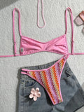 Crochet Striped Brazilian Bikini Women Swimsuit Female Swimwear Two-pieces Bikini Set High Leg Cut Bather Bathing Suit Swim Lady
