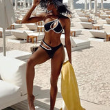 Splicing One Shoulder High Cut Out Bikini Women Swimsuit Female Swimwear Two-pieces Bikini set Asymmetric Bathing Suit Swim Lady