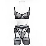 Toucheart Erotic Lingerie Comfortable Mesh Sexy Body Shaping Ultra-thin See-through Sexy Underwear Four-piece Set with Stockings
