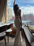 Elegant Halter Neck Backless White Tank Tops Women 2026 Summer Sexy Off Shoulder Buttons Crop Top High Street Lady Solid Vests