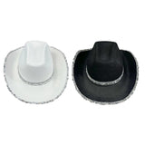 Women Shiny Sequined Wide Brim Cowboy Hat Western Style Sun Cap for Club Party