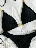 Wrinkled Crinkled Halter Beads Bikini Female Swimsuit Women Swimwear Two-pieces Bikini Set Brazilian Bather Bathing Suit Swim