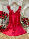 Women Petals Trim V Neck Nightdress Elegant Sleeveless Sleep Dress Perfect for Romantic Date Nights Valentine's Day and Special