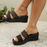 Womens  Sandals High Heeled Slippers Hollow Out Large Size Thick Soled Fish Mouth Sandals Non-Slip