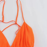 Foridol Orange Backless Tie Up Sexy Summer Women Dress V Neck A-line Beach Slip Dress 2025 Spaghetti Strap Party Midi Vestidos