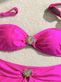 Sexy Metal Shell High Waist Bikini Set Women Black Coffee Pleate Push Up Two Piece Swimsuit 2026 Holiday Bathing Suit Swimwear