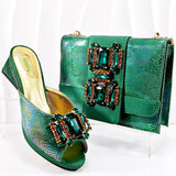 Doershow New Arrival Shoes and Bag Set African Sets 2024 green Nigerian Women Shoes and Matching Bags Set for wedding   HAA1-8