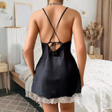 Lace Up Backless Sexy Nightgown Women's Shirt Summer Ultra Short Night Dress Pure Colour Silky Nightwear Women Sleepwear Chemise