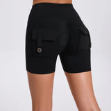 Women's Peach Lifting Yoga Shorts - High Waisted Stretchy Workout Shorts with Button Quick-Dry Tummy Control for Running Fitness