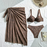 With Sarong Underwired Bikini Female Swimsuit Women Swimwear Three-pieces Bikini set Brazilian Bather Bathing Suit Swim V7936