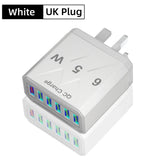 6 Ports USB Charger Fast Charging QC3.0 Travel Charger For iPhone17 16 Samsung Xiaomi Vivo Mobile Phone Adapter EU US UK Plug