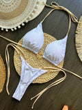 New Solid Color White Bikini Women suit Low Waist Lace-up Fashionable Swimsuit Two-piece Set