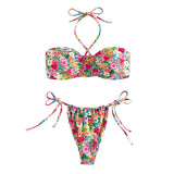 Sexy Floral Printed Halter Lace Up Bikini Female Swimsuit Women Swimwear Two-pieces Bikini set Bather Bathing Suit Swim K5026