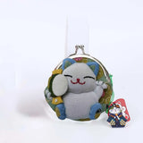 Portable Japanese Style Maneki Neko Coin Purse Flower Printing Lucky Cat Clutch Bag PU Wallets Card Holder Travel