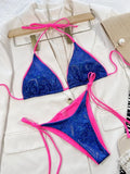 2026 Sexy Bikini Women Blue Shiny Fabric Triangle Halter Swimwear Swimsuit Bikinis Set Bathing Suit Beach Bikini Female Biquinis