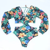 TW Sexy High Waist One Piece Swimsuit Women V Neck 2024 Long Sleeve Bathing Suit Brazilian Swimwear Monokini Summer Beachwear