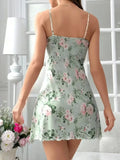 Summer Green Vintage Floral Print Nightdress Women Nighties Sleepwear Slip Sleep Dress Breathable Comfortable Home Wear