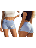 Women Slim Fit Stylish Decorative Starfish Ribbed Elastic Mid Rise Shorts Spring/Summer Holiday Beach Casual Knit Shorts