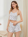 Women Pajamas Set 2 Pieces Loungewear Suits Floral Print Lace Trim Camisoles Tank Tops and Shorts Outfits Summer Sleepwear