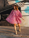 Foridol Lantern Half Sleeve Cyan Bohemian Beach Midi Loose Dress Summer for Women Tie Up Casual Floral Holiday Midi Vestidos