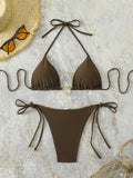 Triangle Halter String Thong Bikinis 2026 Women Sexy Swimsuit Solid Heart Swimwear Female Bathers Bathing Swimming Swim Suit