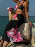10 Color Flowers Halter Bikini Female Swimsuit Women Swimwear Three-pieces Bikini set With Skirt Bather Bathing Suit Swim V6637C