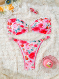 2026 U-wire Bandeau Bikinis Women Printed Swimwear Female Sexy Ring Linked Swimsuit Bathers Bathing Swimming Swim Suit Beachwear