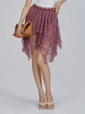 Women's Lace Skirts High Waist Irregular Hem Skirts Summer Korean Fashion Gothic Sexy Club Beach Skirts