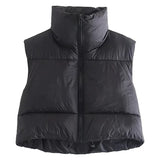 Women Winter Warm Crop Waistcoat Sleeveless Stand Collar Double Sided Lightweight Puffer Vest 2022 Streetwear