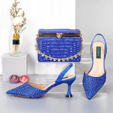 Doershow beautiful Italian blue Shoes And Bag Sets For Evening Party With Stones Italian Leather Handbags Match Bags! 1-39