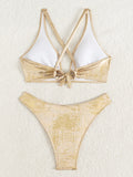 Golden Sparkling Halter Rings Bikini Female Swimsuit Women Swimwear Two-pieces Bikini Set Brazilian Bathing Suit Swim Beachwear