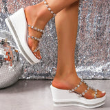Luxury Rhinestone Chunky Platform Women Sandals 2025 Summer Crystal Wedges Slippers Woman Plus Size High Heels Sandals Female 43