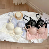 Sexy Lolita Bra Set for Women Wireless Push Up Bralette Lace Sexy Lingerie Set for Small Bust Gathering No Underwire MOYISU S-XL