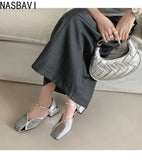 Summer Shallow Women Silver Flats Square Toe Design Beach Sandals Black Mesh Breathable Organza Mary Janes Chaussure Femmes