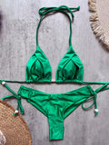 Sexy Drawstring Side High Waist Bikini Set 2026 Women Black Red Halter Pleate Push Up Bra Swimsuit Beach Bathing Suit Swimwear