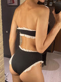 Bandeau Splicing Frilled Female Swimsuit High Waist Bikini Women Swimwear Two-Pieces Bikini Set Bather Bathing Suit Swim V7039