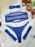 Toucheart 4 Piece Set Sexy Lingerie Set Elasticity Mesh Patchwork See-Through Breast-Wrapping Three-Point Briefs Sexy Underwear