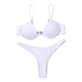 Women Push Up Two Piece Bikini Swimsuits Solid Color Bra Padded Swimwear Bathing Suit