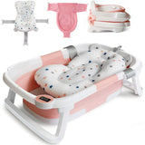 Foldable Baby Bath Tub With Cushion Thermometer Non Slip