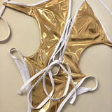 Women glitter gold metallic front bandage swimsuit one piece hollow backless bikini Swimwear bathing suit beach outfits bodysuit