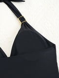 2026 Halter Tankini Set 2 Pieces Solid Swimwear Female Black Swimsuit Women Bathers Bathing Swimming Swim Suit Beachwear