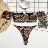Ruffled Frilled Off Shoulder Bikini Women Swimsuit Female Swimwear Two Pieces Bikini Set Bandeau Bather Bathing Suit Swim Lady