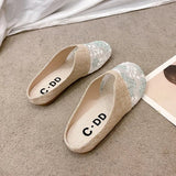 Breathable Mesh Linen Slippers For Women Summer Flat Shoes Anti-slip Female Indoor Outdoor Slides Office Lady Walking Sandals