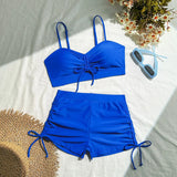 Wrinkled Knotted Shorts High Waist Bikini Female Swimsuit Women Swimwear Two-pieces Bikini Set Tankini Bathing Suit Swim Beach