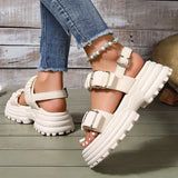 Fashion Buckle Platform Sandals Women 2026 Summer Pleated Pu Leather Rome Sandals Woman Plus Size 42 Thick Bottom Sandalias