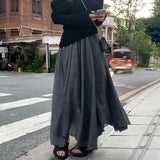 Maxi Skirt Double Layer Women Skirt A-Line Loose Fit Elastic Waist Solid Color Design Flowy Skirt Spring Summer Casual Wear
