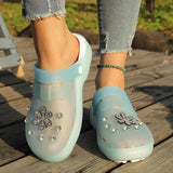 Luxury Rhinestone Pink Platform Clogs Shoes Women Crystal Flowers Hollow Out Sandals Woman Anti Slip Thick Bottom Beach Sandles