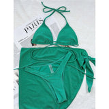 Glitter Sparkling Wrap Around Bikini Women Swimwear Female Swimsuit Three-piece Bikini set Sarong Bather Bathing Suit Swim V3679